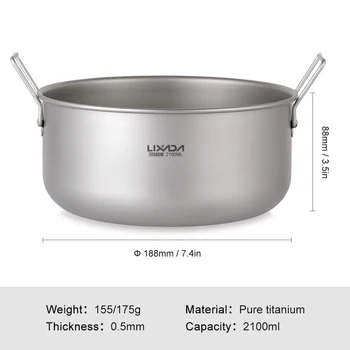 

Lixada 2100ml Titanium Stockpot Soup Pot Saucepan Home Kitchen Outdoor Camping Backpacking