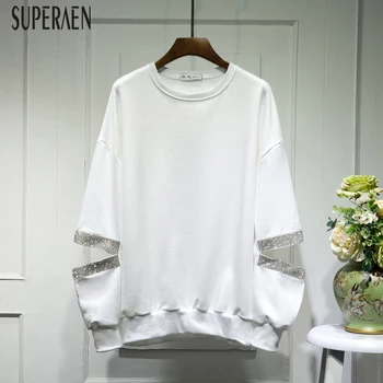 

SuperAen Hoody Hollow Sweatshirts Female Spring 2020 New Korean Style Women Sweatshirts Round Neck Long Sleeve Tops Female