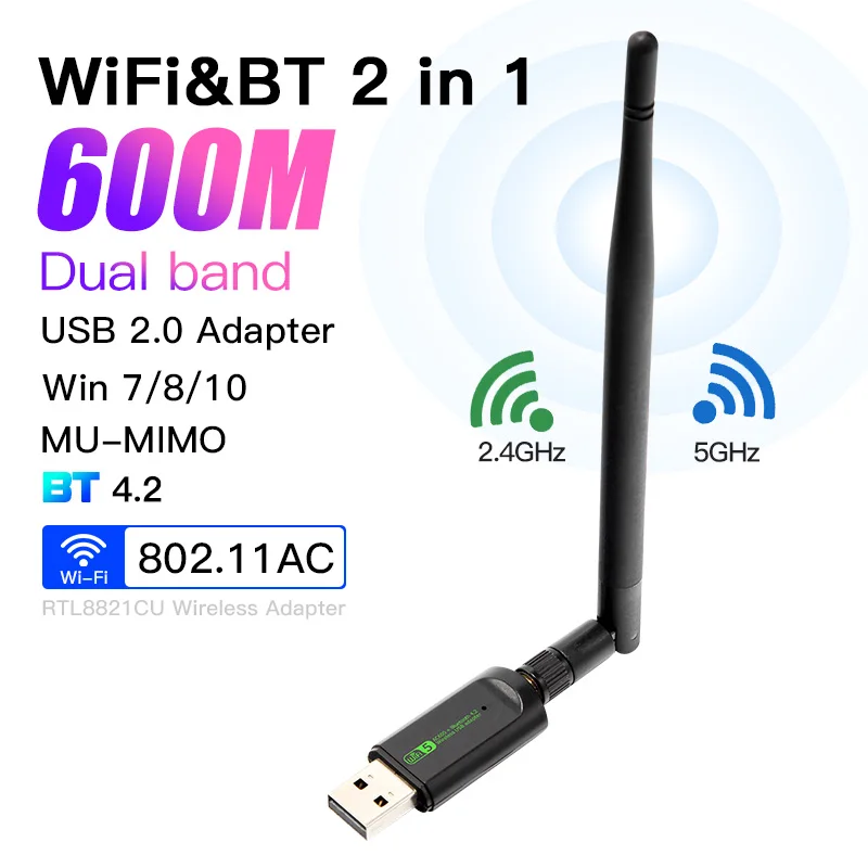 600Mbps USB WiFi Adapter WiFi Bluetooth-compatible 2in1 Dual Band 2.4G&5GHz USB WiFi Network Wireless Wlan Receiver DRIVER FREE network adapter Network Cards