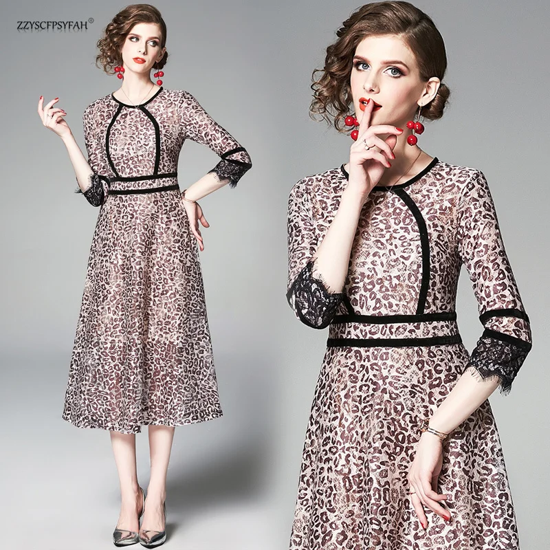 

ZT6258 Real spot Europe station summer new high-end lace print dress 7 sleeve stitching dress