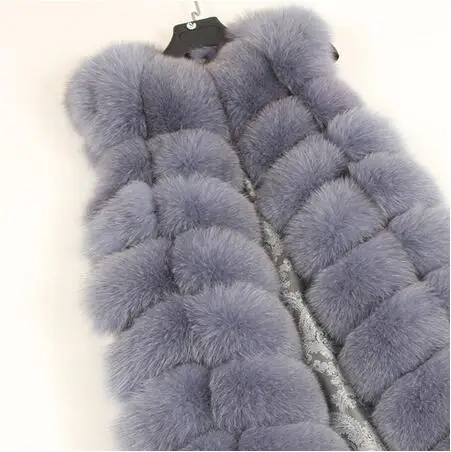 long vest 88cm-6 Новинка, зимний женский жилет из лисьего меха, 88 см, настоящий натуральный цельный Лисий мех, длинное пальто, куртка из натурального меха, жилет - Цвет: long vest 88cm-6