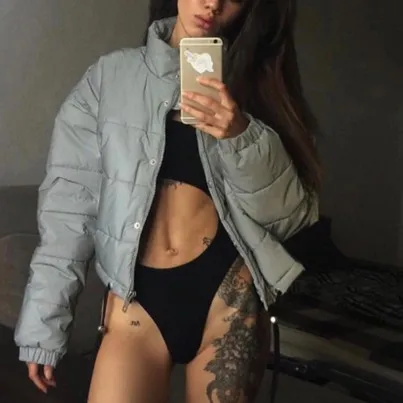 Светоотражающий женский топ сезон осень зима 2019 теплые куртки в стиле панк