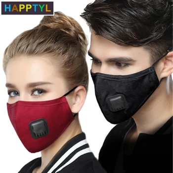 

HAPPTYL Unisex PM2.5 Breath Valve Mouth Mask Dust Proof Washable Reusable Masks Cotton Unisex Mouth Muffle Anti-pollution