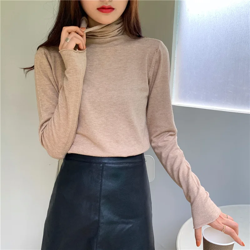 Spring and Autumn Long-sleeved Tops Slim Knit Bottoming Shirt Korean Fashion Turtleneck Sweater Women's Pullover long sweater