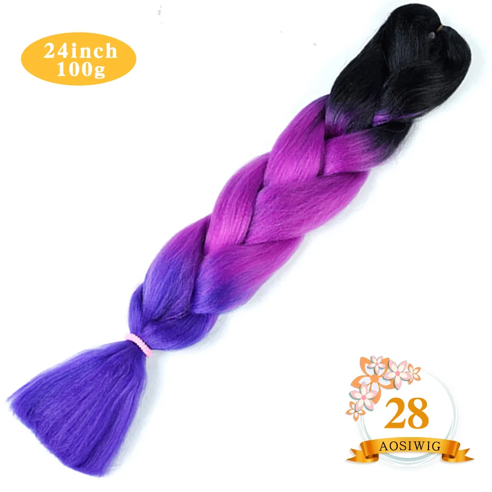 39 М AOSIWIG 24 ''100 г/упак. синтетические Омбре косички волос крючком косички Прически наращивание волос фиолетовый розовый черный - Цвет: 39 М