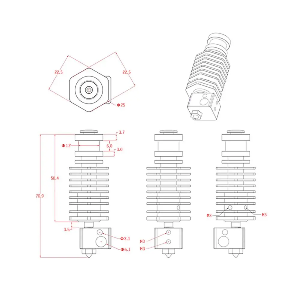 GmFive V6 j-головка Hotend радиатор Уэйд экструдер 12 24 В нагреватель 1 м 2 м PT100 Термистор для 1,75 мм нити сопла 3d части принтера
