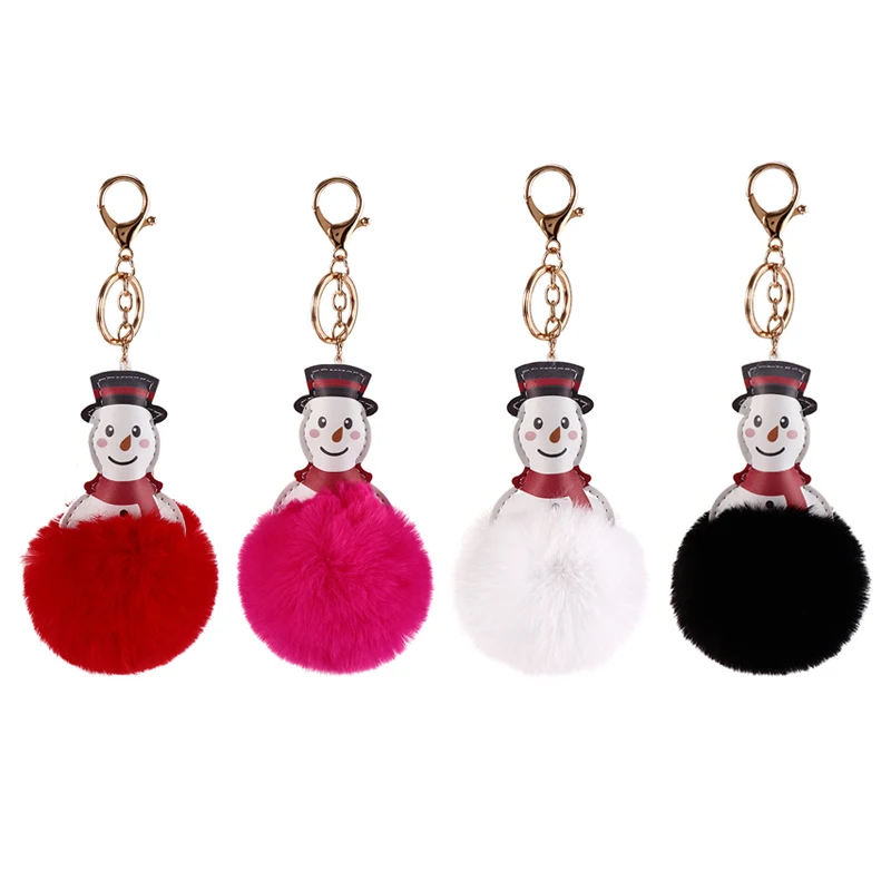 Cartoon Snowman Fluffy Key Chain Chaveiro Soft Pompom Fur Ball Animal Car Keychain Women Bag Ring Gifts Llaveros | Украшения и
