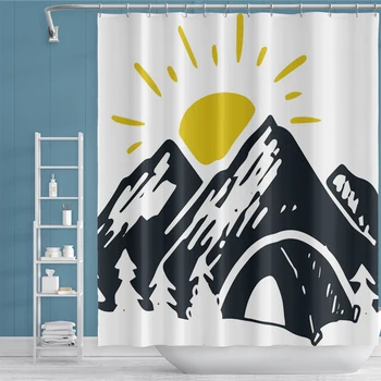 

Abstract Mountain Landscape Printed Shower Curtain Waterproof Mildewproof with hooks for Bathroom Decor