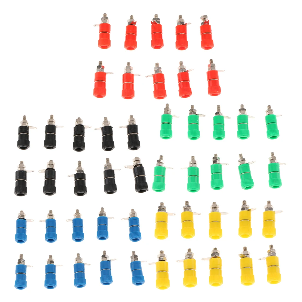 50 Pieces 4mm Banana Plug Socket Banana Binding Post Connector-5 Color
