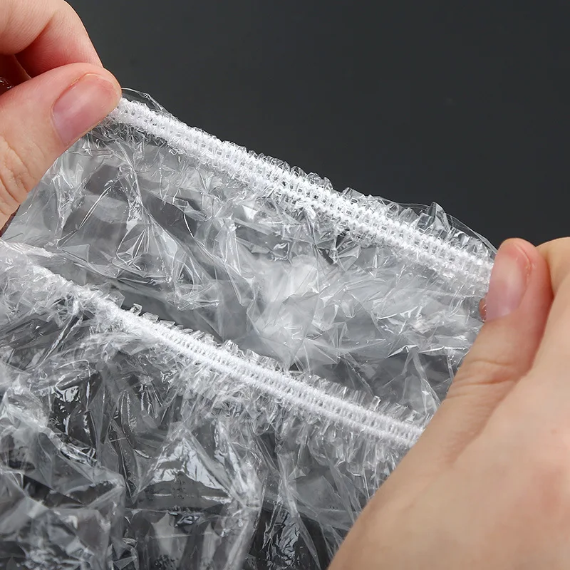 50/100Pcs Disposable Shower Cap PE Elastic Waterproof Hats Hotel Home Shower Bathing Caps Beauty Salon Dye Hair Clear Cap
