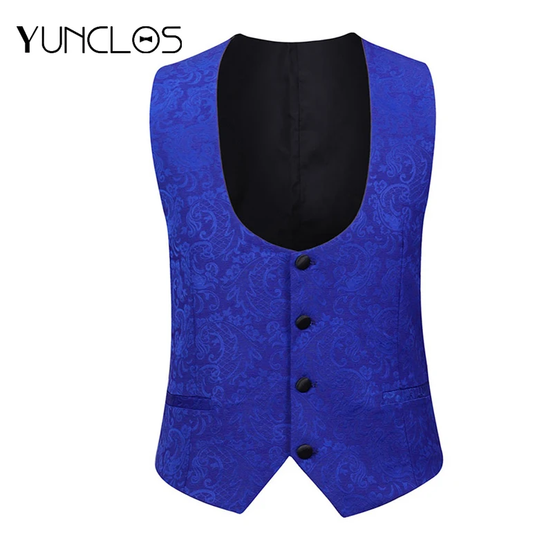 Blue Men Suits Casual Three Pieces Men's Suits Black Collar Jacquard One Button Suits for Prom Wedding Bride Groom