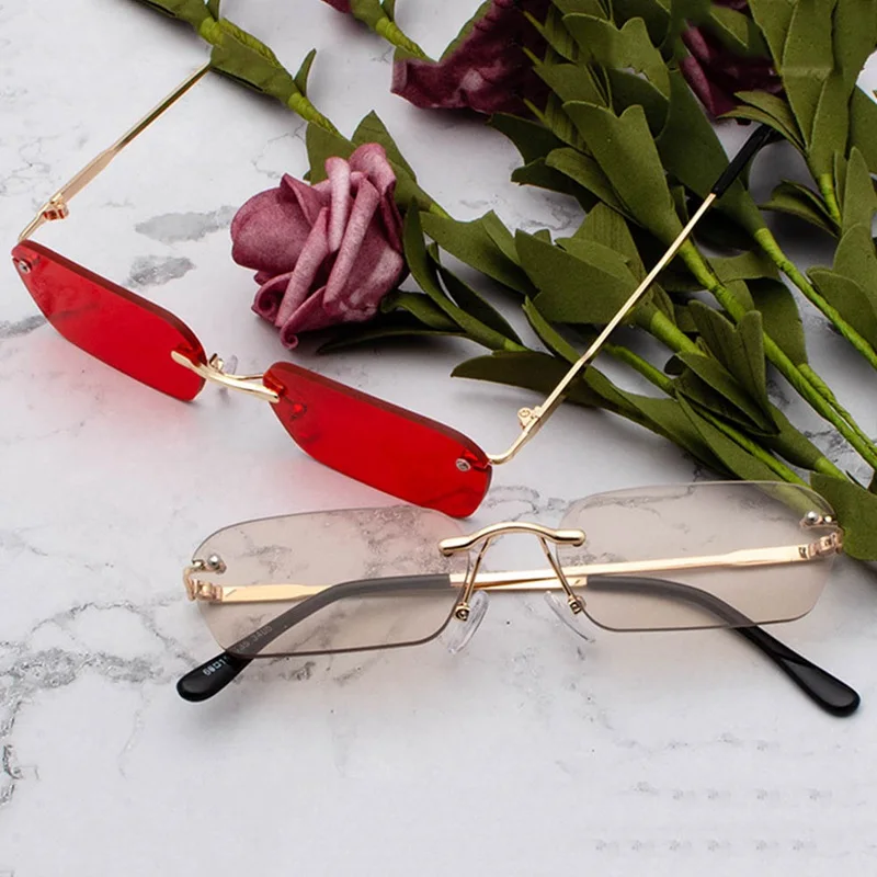 

Small Rectangle Sunglasses Women Rimless Square Sun Glasses For Women 2019 Summer Style Female NV400