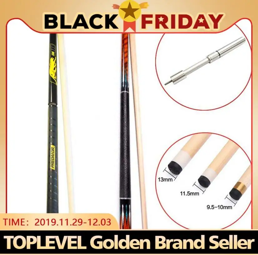

PREOAIDR 3142 8 Pieces Laminated Shaft Pool Cue Stick 11.5mm 12.75mm 10mm Tip with Telescopic Extension BK3 Punch Jump Cue Stick