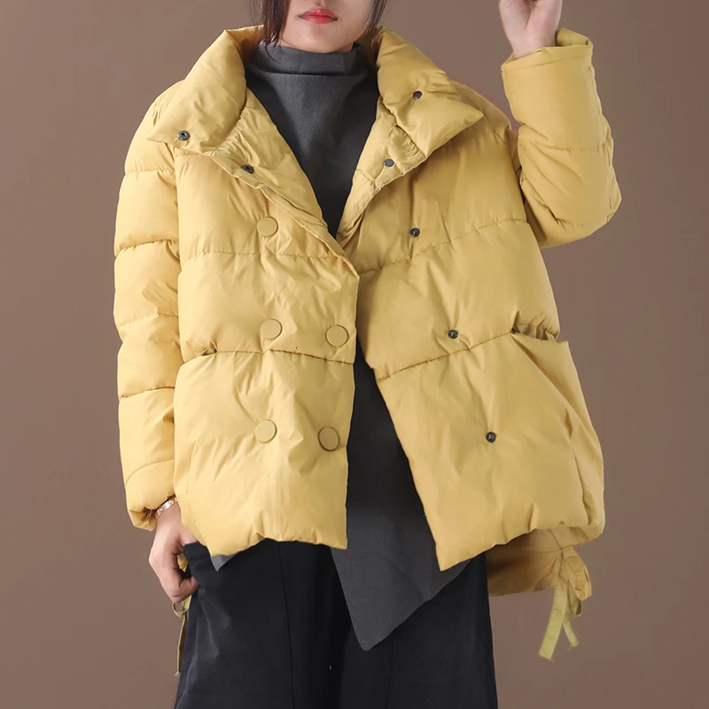 CHICEVER, корейские хлопковые пальто на шнуровке с бантом для женщин, стоячий воротник, длинный рукав, большие размеры, толстые теплые женские парки, зима