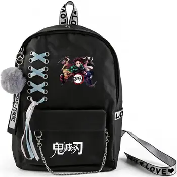 

New Harajuku Backpack Women Harajuku Anime Demon Slayer Kimetsuno Yaiba Canvas School Bag Rucksacks Girls&Boys Backpacks