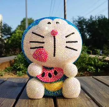 

Big Rhinestone Doraemon Figurine Bling Piggy Bank Jingle Cats Handmade Lucky Cat Desk Decoration Kids Coin Bank Home Accessories