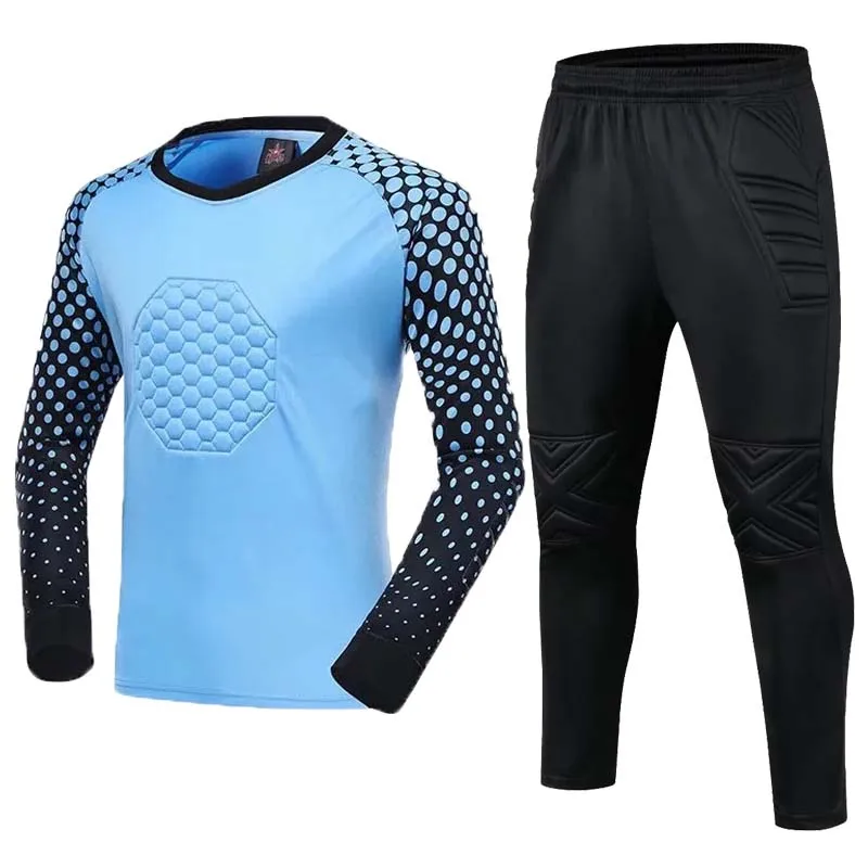 Men Kids Soccer Goalkeeper Uniform Protective Sponge Long Sleeve Training Football Goalkeeper Soccer Jersey Top and Pants