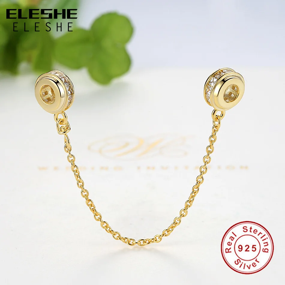 Подлинный ELESHE 925 пробы серебряные украшенные горным CZ Безопасность цепочка бусы