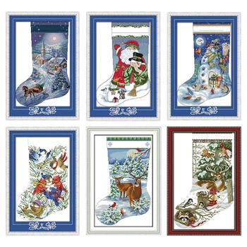 

Christmas Christmas Stocking Santa Claus Christmas Snowman Cross Stitch Kit 14CT Print Embroidery Kit Home Decoration Painting