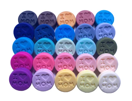 Candy A 30 шт. I love DAD Силиконовые бусы для прорезывания зубов свободные бусины Плоская Круглая Форма жевательные бусины для DIY соска для зубов Шарм I love MOM 18 мм - Цвет: Candy A