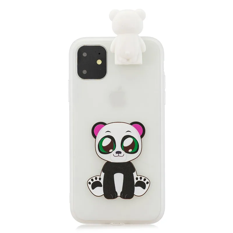 3D мягкий чехол из ТПУ для iPhone 11 Pro Max с милой пандой, единорогом, котом, медведем, подставкой для iPhone 11 X XS Max XR 6 7 8 Plus 5 S SE