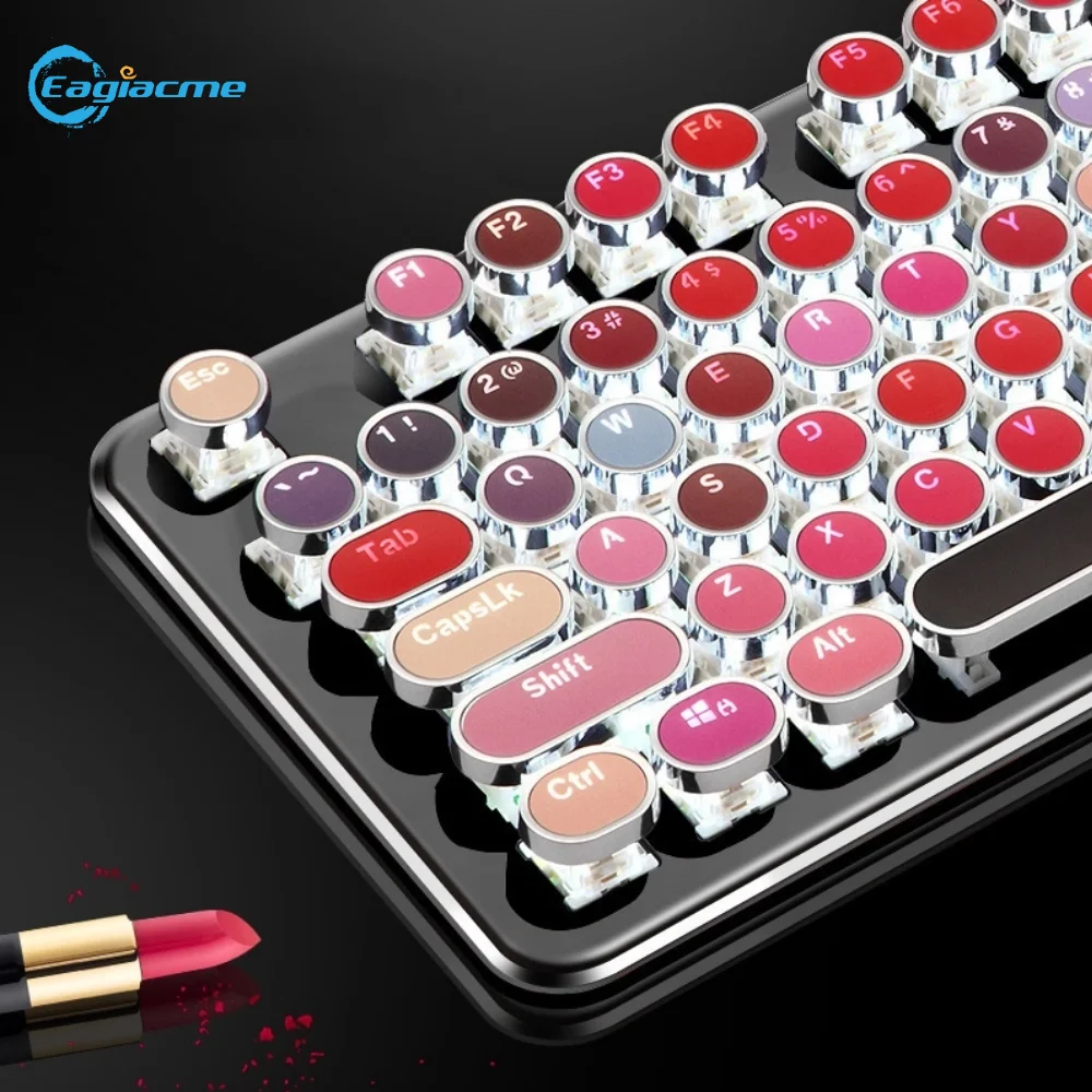 Mechnical Gamer Keyboard 108 Keys Punk Gaming Keyboard MX Blue Switch Girls Lipstick Keyboard Wired USB Keyboard For PC/Laptop