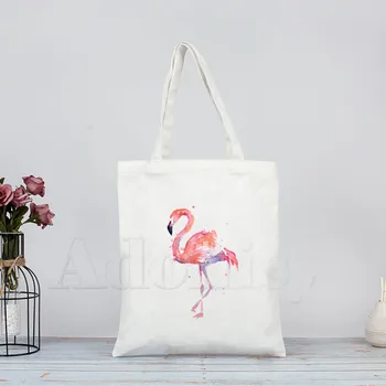 

Lovely Watercolor Flamingo Handbags Hot Selling Fashion Handbag Canvas Bag Tote Ladies Casual Shoulder Bag Reusable Shopping Bag
