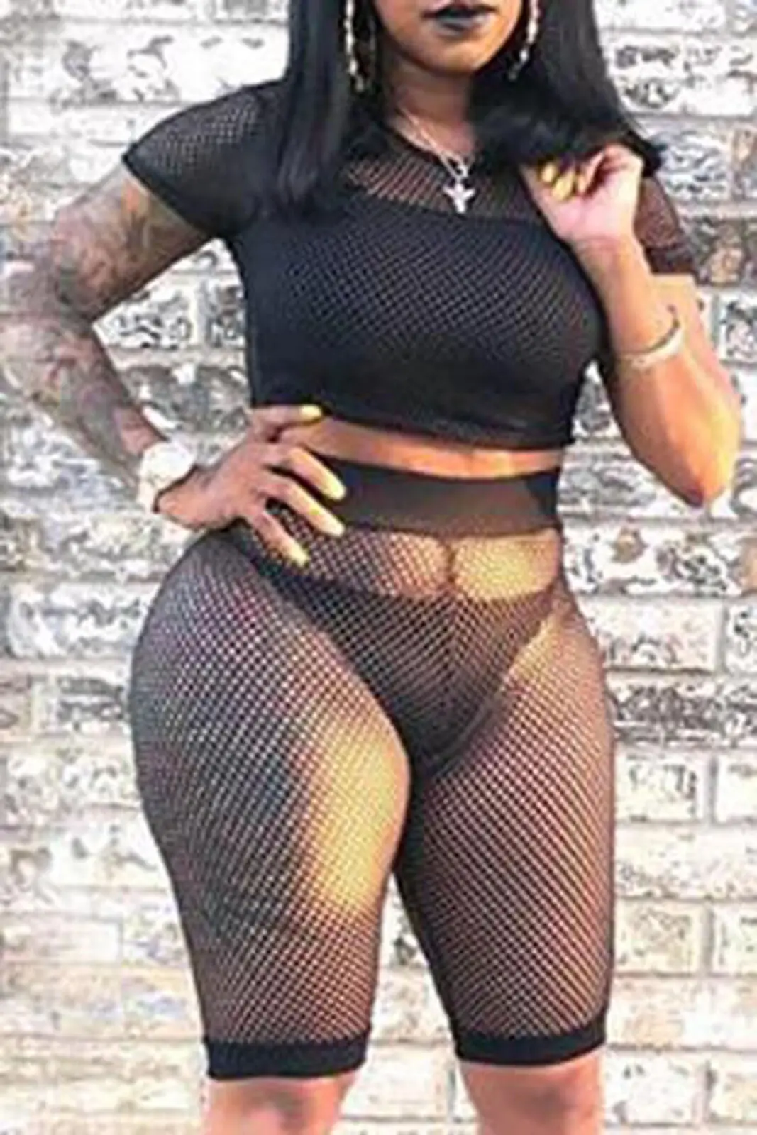Женский сетчатый комплект из 2 предметов летний пикантный короткий топ с