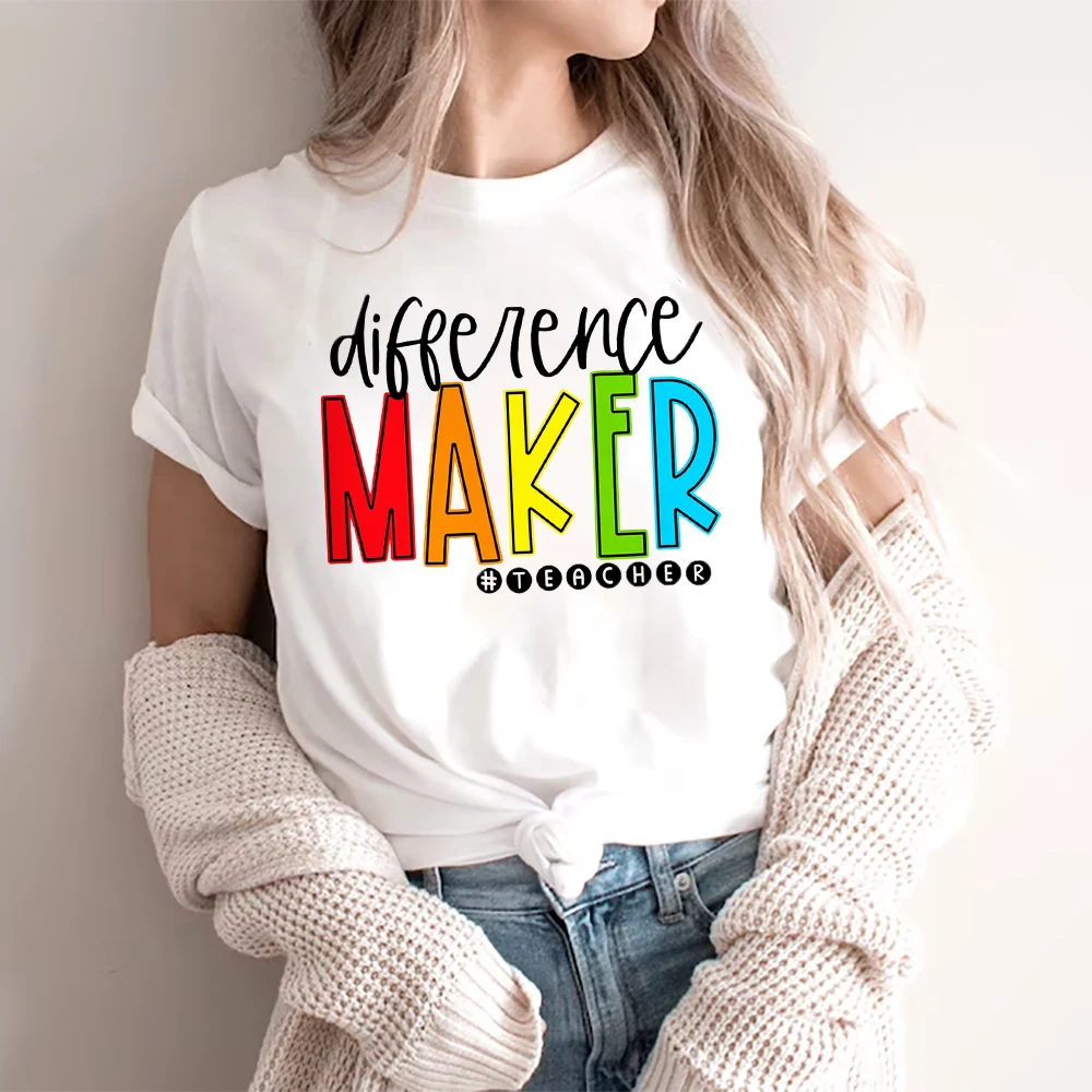 Lehrer Frauen Sommer Weißen T-shirt Mode Casual Regelmäßige Grafik Drucken Kurzarm Tops Weibliche Passenden Kleidung der Lehrer Geschenk