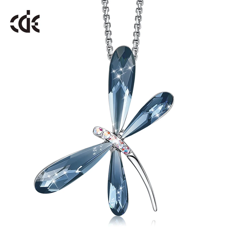 CDE Женское Ожерелье Подвеска стрекоза Lnsect украшенная кристаллами цепь Swarovski роскошное ожерелье ювелирное изделие подарок - Цвет камня: blue