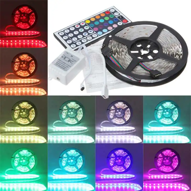 #cheap Newest SMD RGB LED Strip Light 5050 Non waterproof 5M 120 Degrees 300 LED Lights Strip DC 12V + 44 Key IR Remote LED Lighting