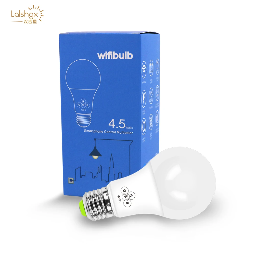 

Free shipping 4.5W E27 WIFI LED Light Bulb RGBW Smart lighting lamp color change dimmable LED Bulb for Android IOS Phone Control