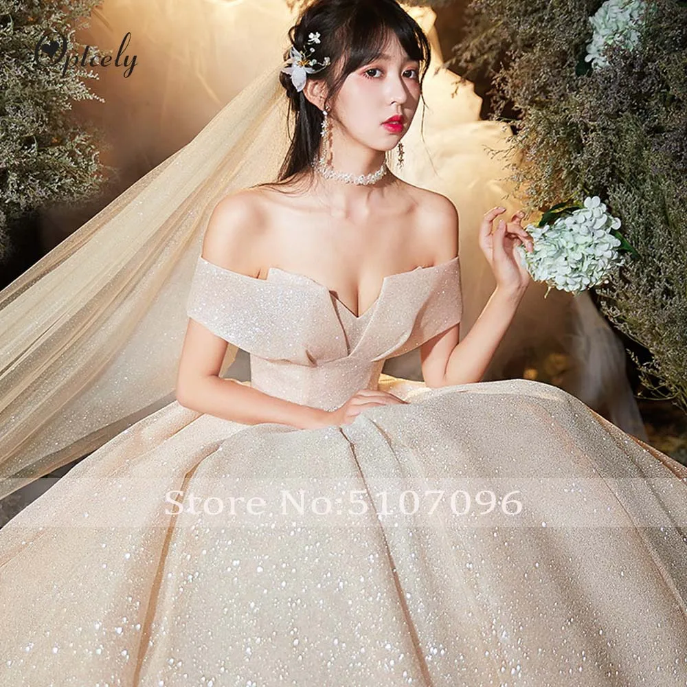 Optcely Robe De Mariee роскошное бальное платье шампанского с открытой спиной и открытыми плечами Свадебные платья качественное блестящее платье невесты