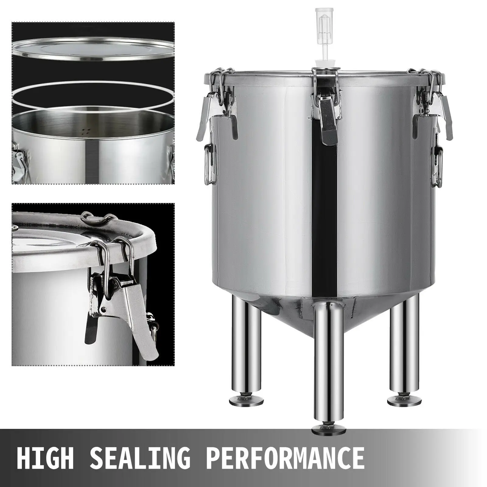 VEVOR Brew Fermenter Bucket 304 Stainless Steel 15L-50L Wine Pot High Sealing for Beverage Dairy Brewing Promoting Fermentation