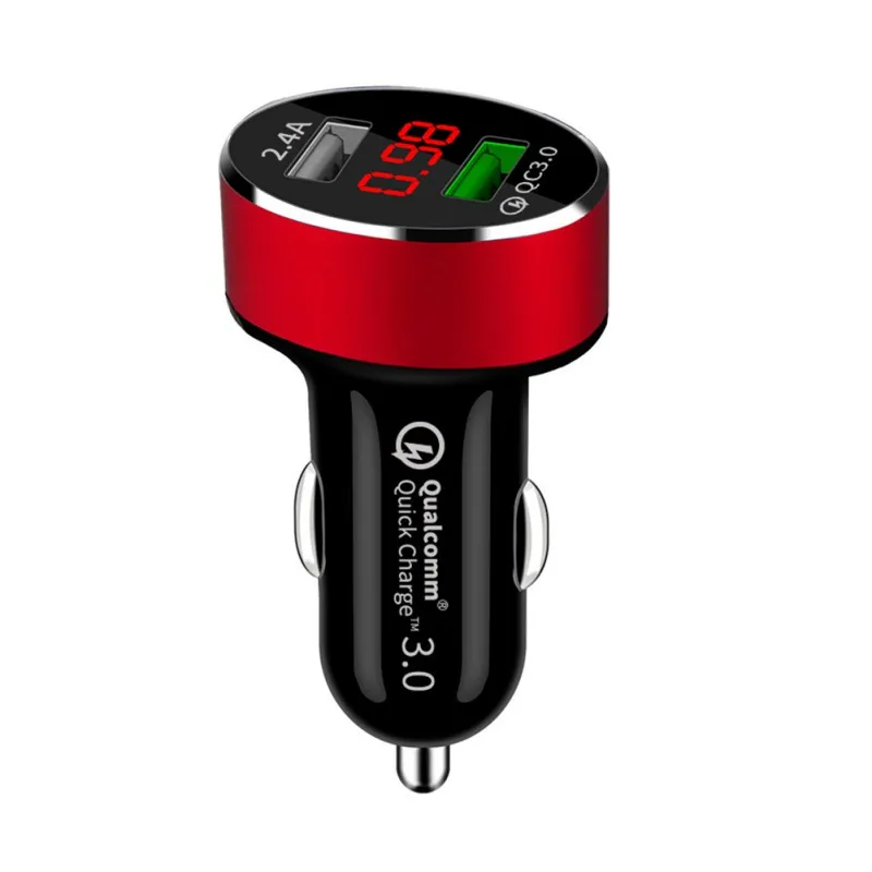 Быстрая зарядка светодиодный дисплей QC3.0 автомобильное зарядное устройство для мобильного телефона двойной USB Автомобильное зарядное устройство - Название цвета: R