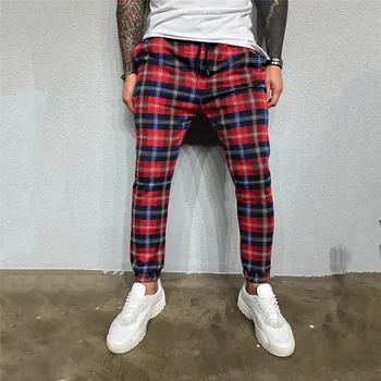

Men Plaid Long Pants Fashion High Quality 2019 Spring Autumn Casual Young Man Hip Hop Trousers Male Lace Up Elastic Harem Pants