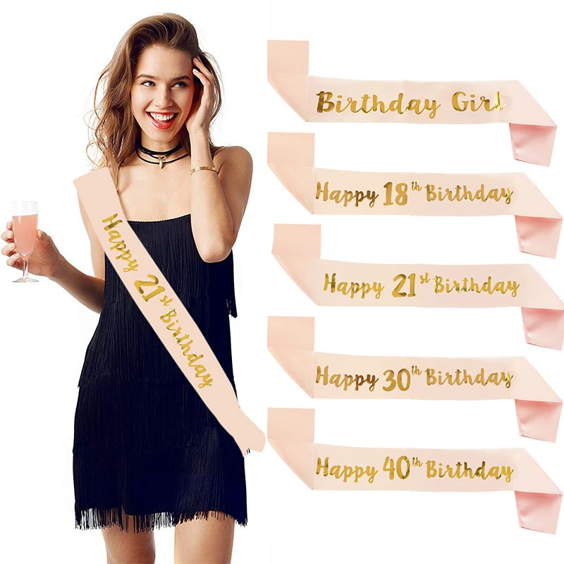Gold Silver Glitter Birthday Sash Rhinestone Tiara 18th Crystal Crown Birthday Queen Satin Ribbon Sash For Birthday Party Decor