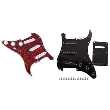 

Electric Guitar Pickguard Loaded Prewired Pickups 11 Hole 3 Single-Coil Red with Black 3-Ply Sss Dual Rail Pickups