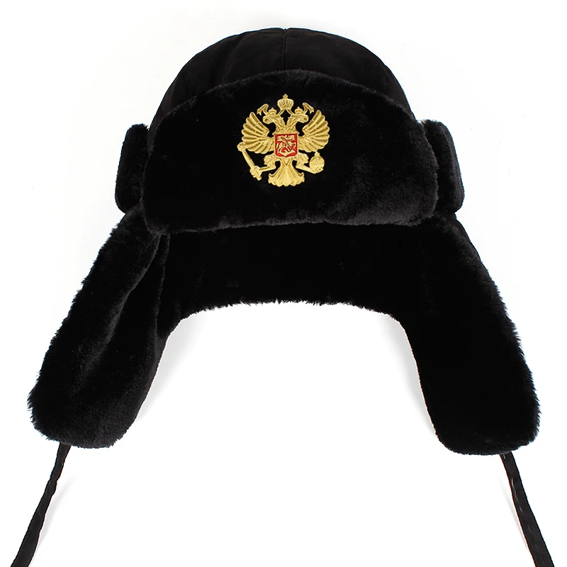 sheepskin flying hat 2019new Men Russian national emblem Lei Feng Winter Hat Aviator Outdoor Ear Flaps Bomber Cap Russian Hats thermal aviator bomber winter hat