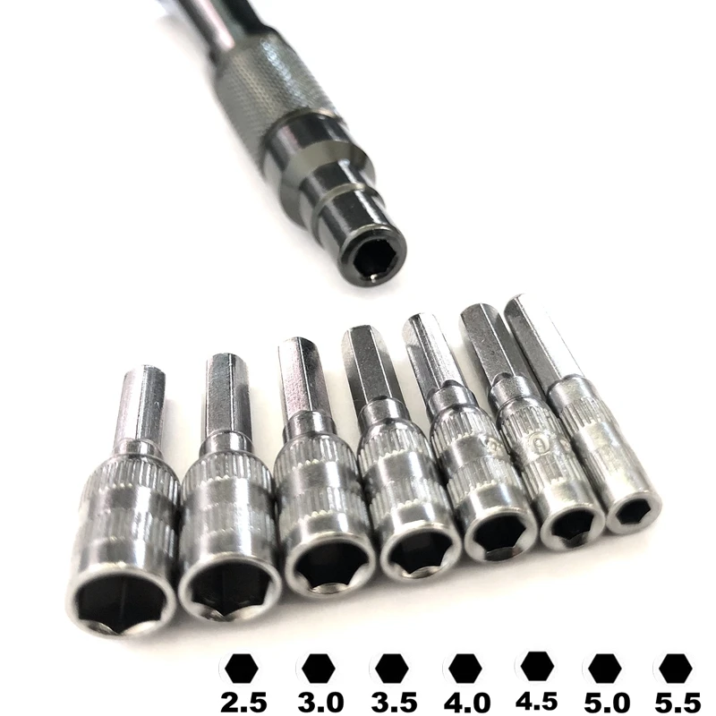 

2-7-8pcs 3/25 inch H4×28mm Metric Driver Tool Set Drill Bit M2.5 3.0 3.5 4.0 5.0 5.5mm Hexagonal Shank Hex Nut Socket Hand Tools