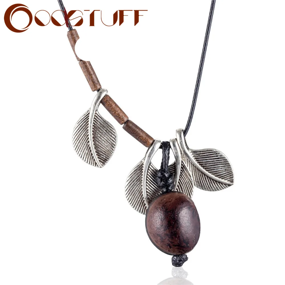 Чокеры ожерелья для женщин с листьями и деревянными бусинами винтажные