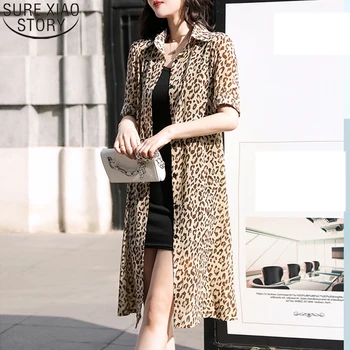 

Casual Cardigan Leopard Printed Long Chiffon Blouse Ladies Tops Blusas Women 2020 Summer Sun Protection Clothes Shirts 9123 50