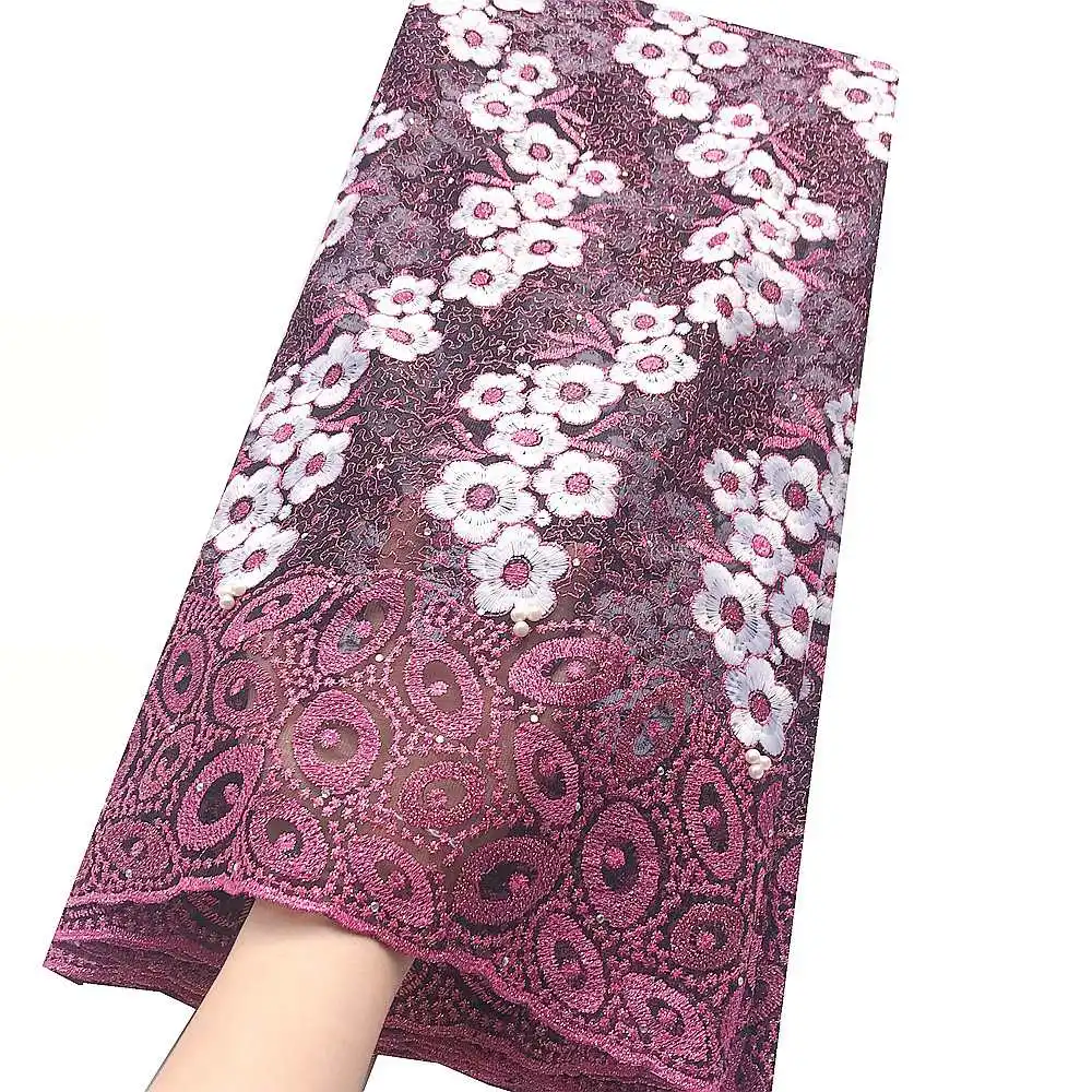 Fushia pink Aso Ebi африканская ткань кружево Материал оранжевый нигерийский Тюль Чистая кружевная ткань лук сетка платье Франция Свадебная кружевная ткань - Цвет: Fushia pink