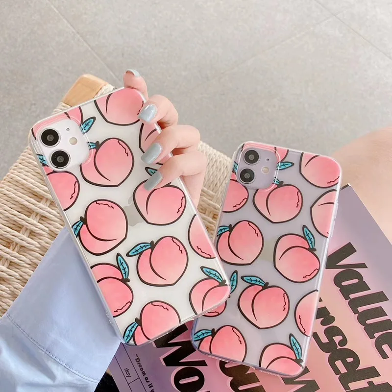 

Cute Peach Transparent Phone Case For iPhone 11 11Pro Max SE 2020 X XR XS Max 7 8 Plus Clear Case Soft Silicone Back Cover
