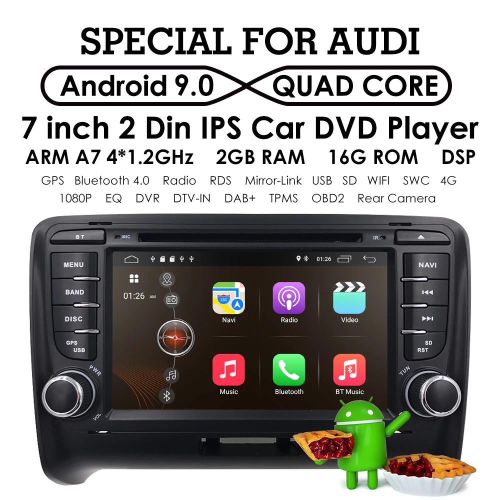 Best Android 9.0 4-Core Car Radio Stereo DVD Player GPS Navigation For AUDI TT MK2 DAB OBD2 Bluetooth Headunit +Free Rear Camera+Map 30