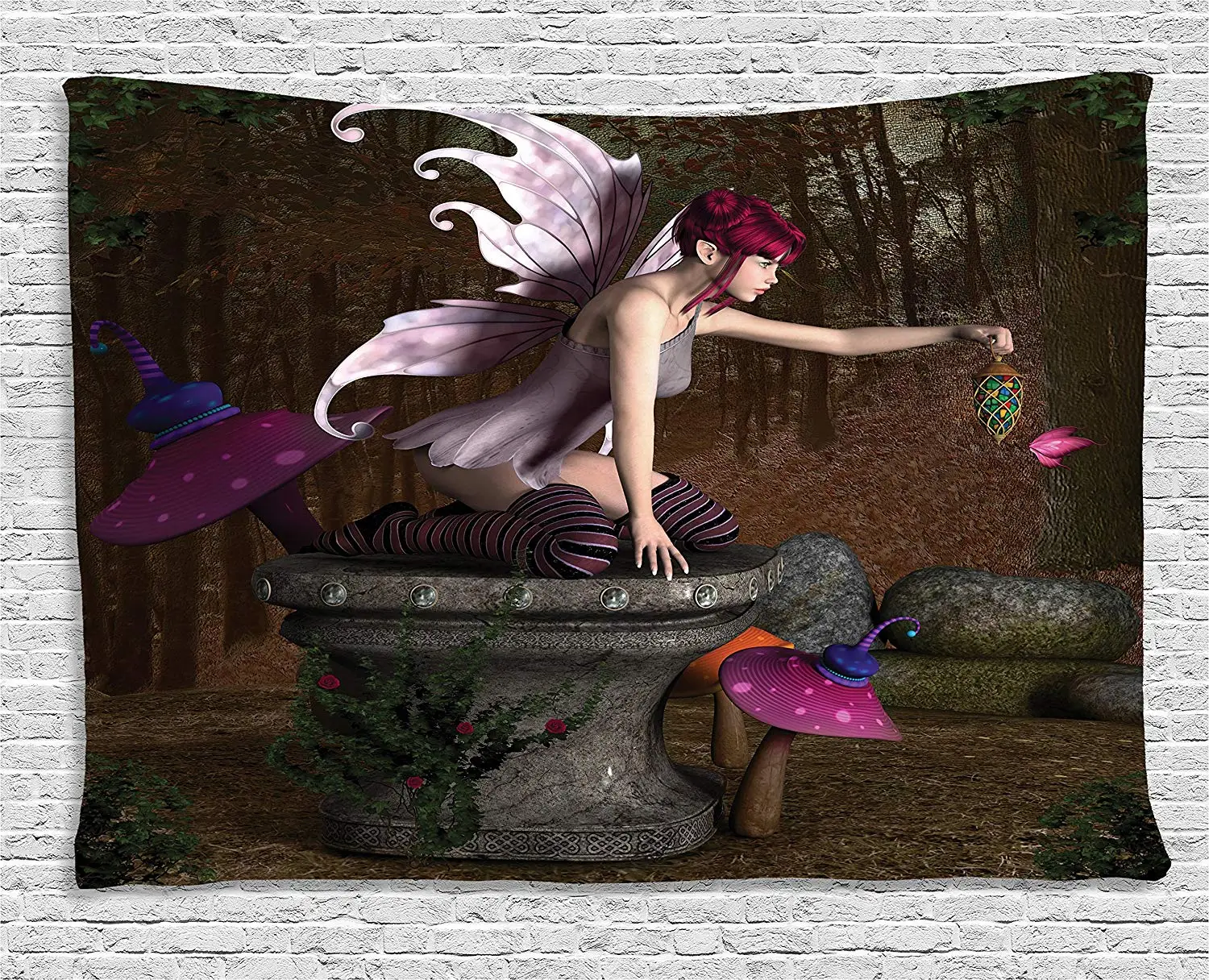 

3D Mythical Design with Artifact on Pedestal Forest Wide Wall Hanging