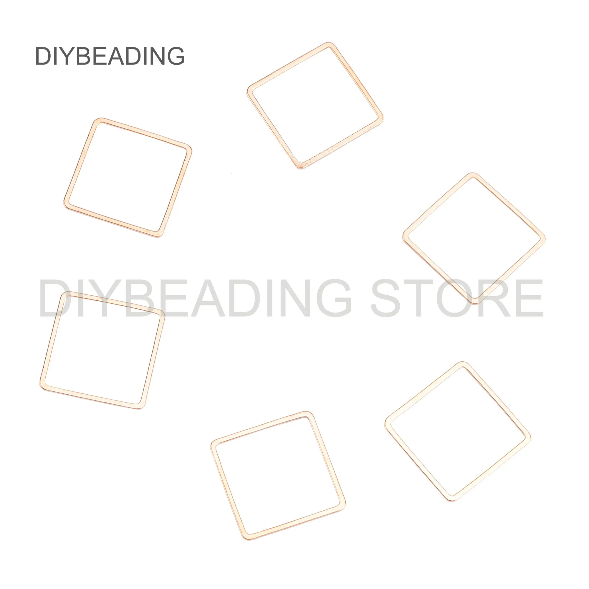 

20-100 Pcs Square Finding for Necklace Earrings Making White Gold/ KC Gold Electroplated Brass Geometric Charms Hollow Component