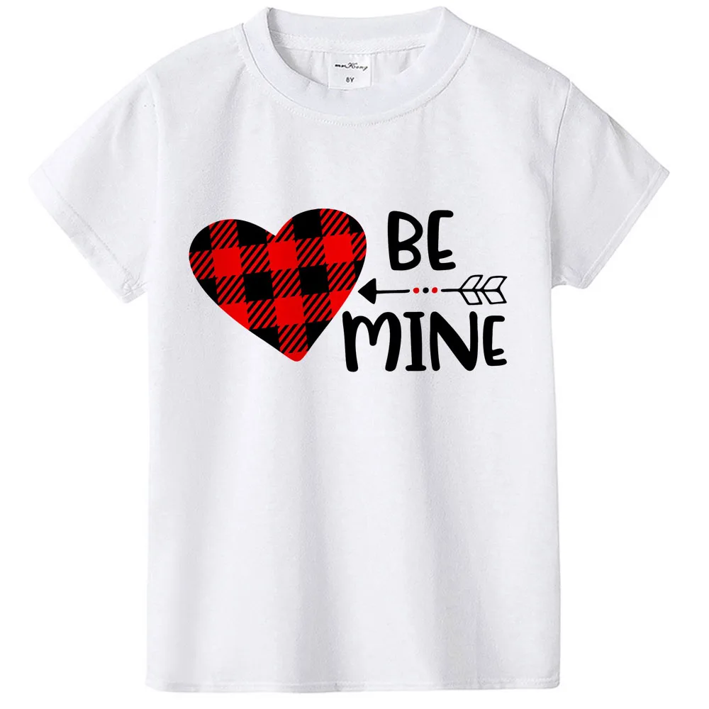 Детская футболка на День святого Валентина рубашки Be Mine клетчатые рубашки с сердечками на День святого Валентина футболка с короткими рукавами и рисунком стрелы для маленьких мальчиков и девочек - Цвет: H703-KSTWH-