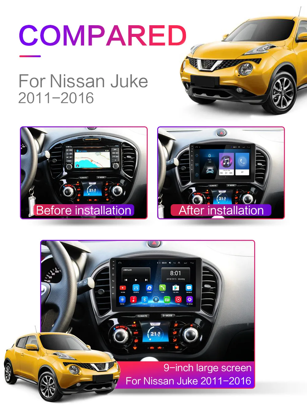 2.5D экран Android 8,1 автомобильный мультимедийный плеер dvd gps авто радио для Nissan Juke 2011 2012 2013 wifi стерео