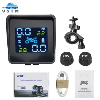 

2020 New USB Solar Charging Motorcycle TPMS Motor Tire Pressure Tyre Temperature Monitoring Alarm System with 2 External Sensors